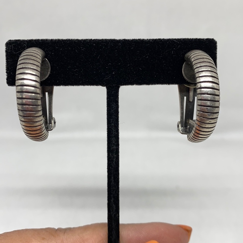 Vintage silver plated Dior half hoop earrings.